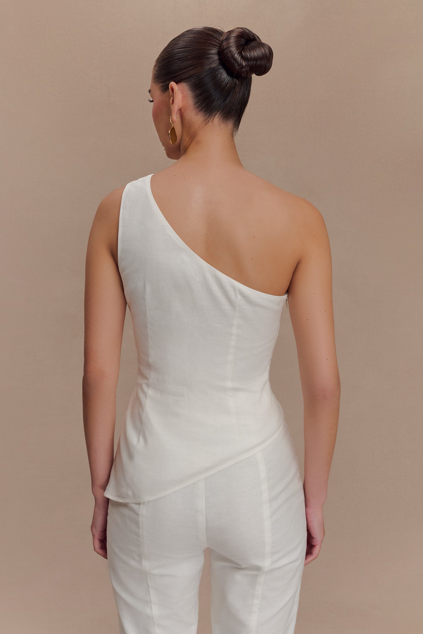 Dora Linen One Shoulder Top - Ivory