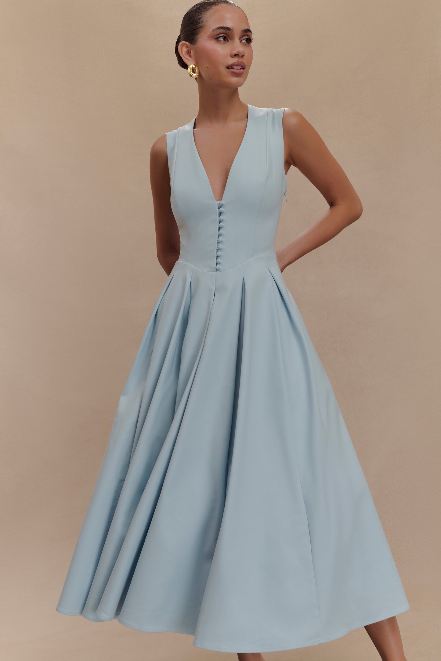 Keely Cotton Sleeveless Midi Dress - Sky Blue