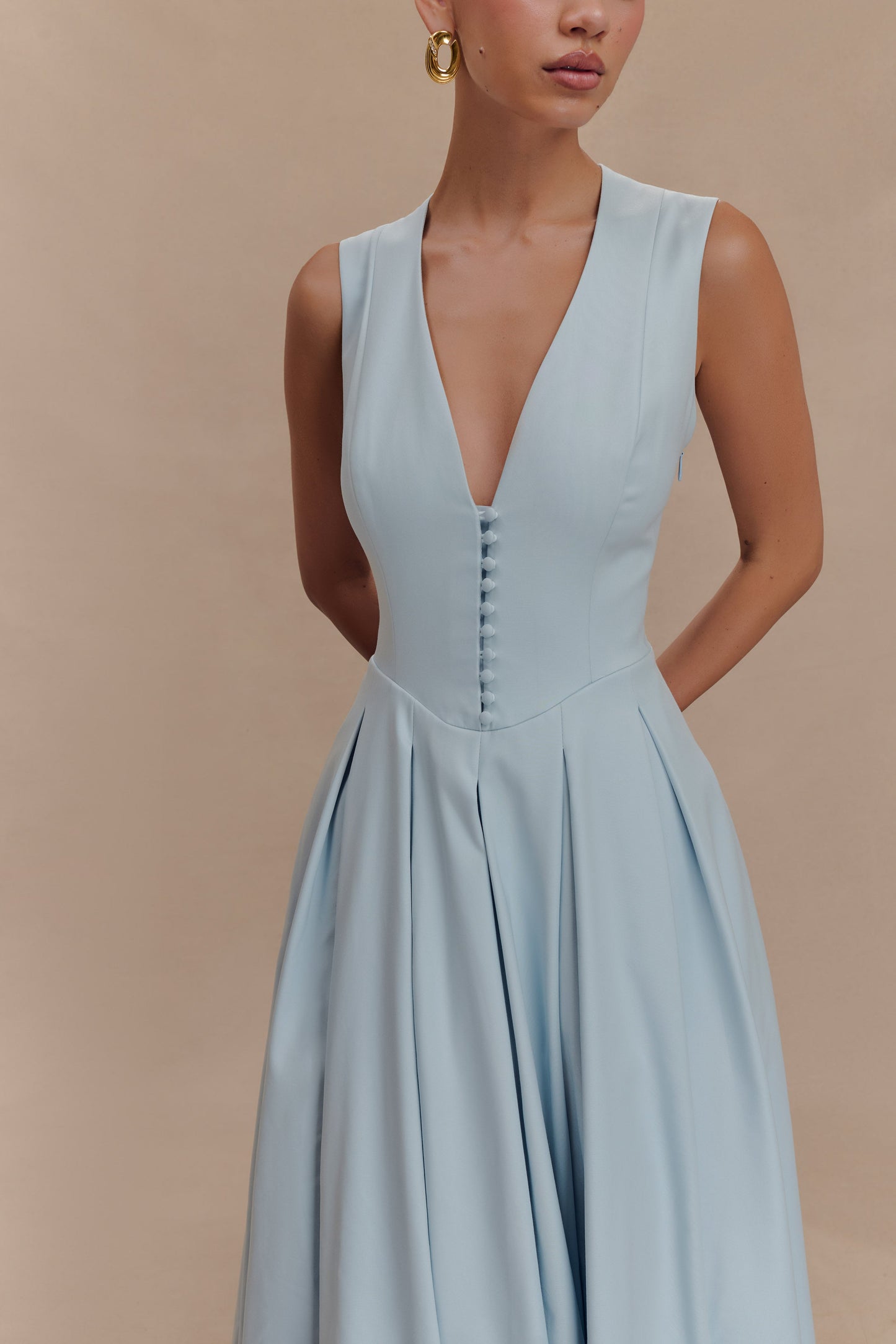 Keely Cotton Sleeveless Midi Dress - Sky Blue