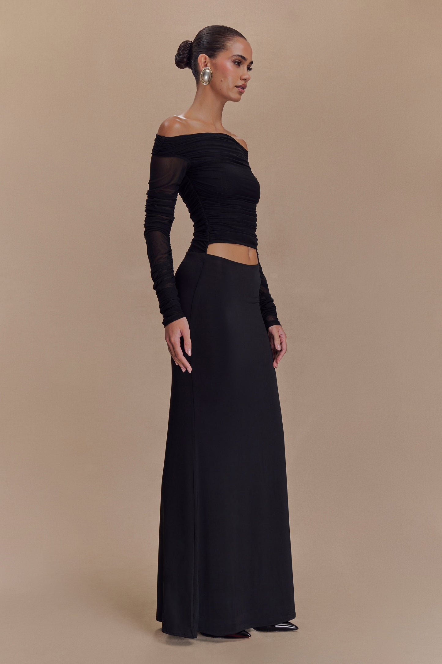 Darla Mesh And Slinky Off Shoulder Maxi Dress - Black