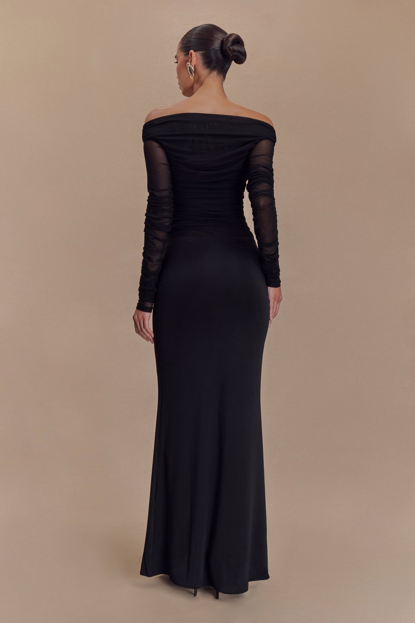 Darla Mesh And Slinky Off Shoulder Maxi Dress - Black