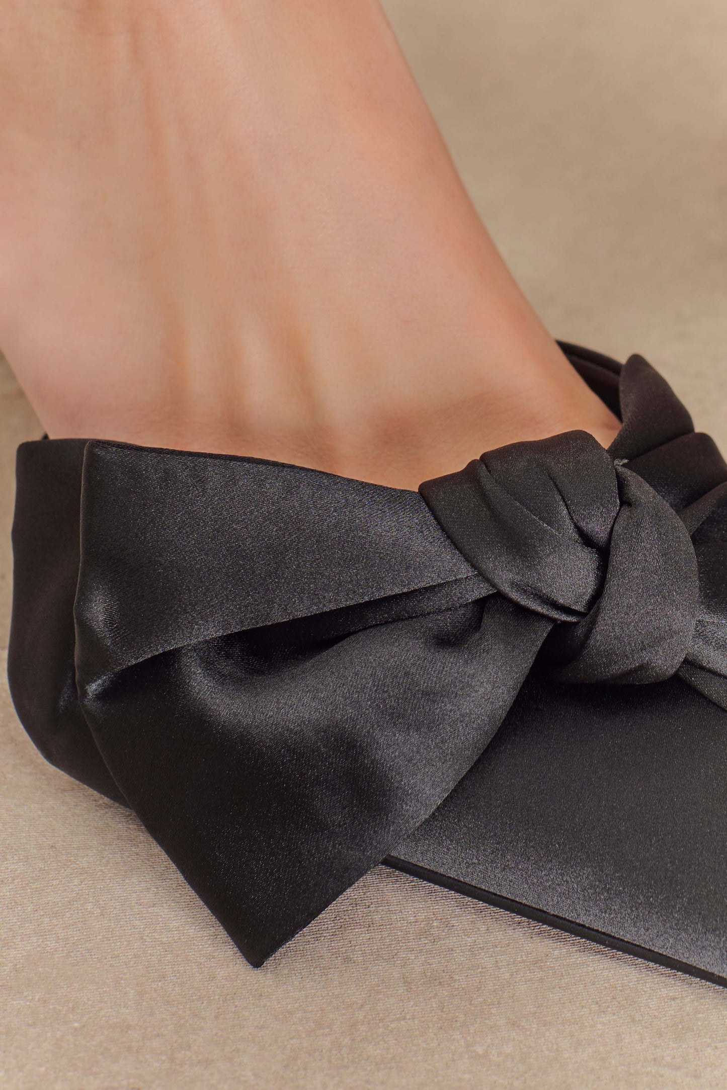 Elena Pointed Satin Bow Heel - Black