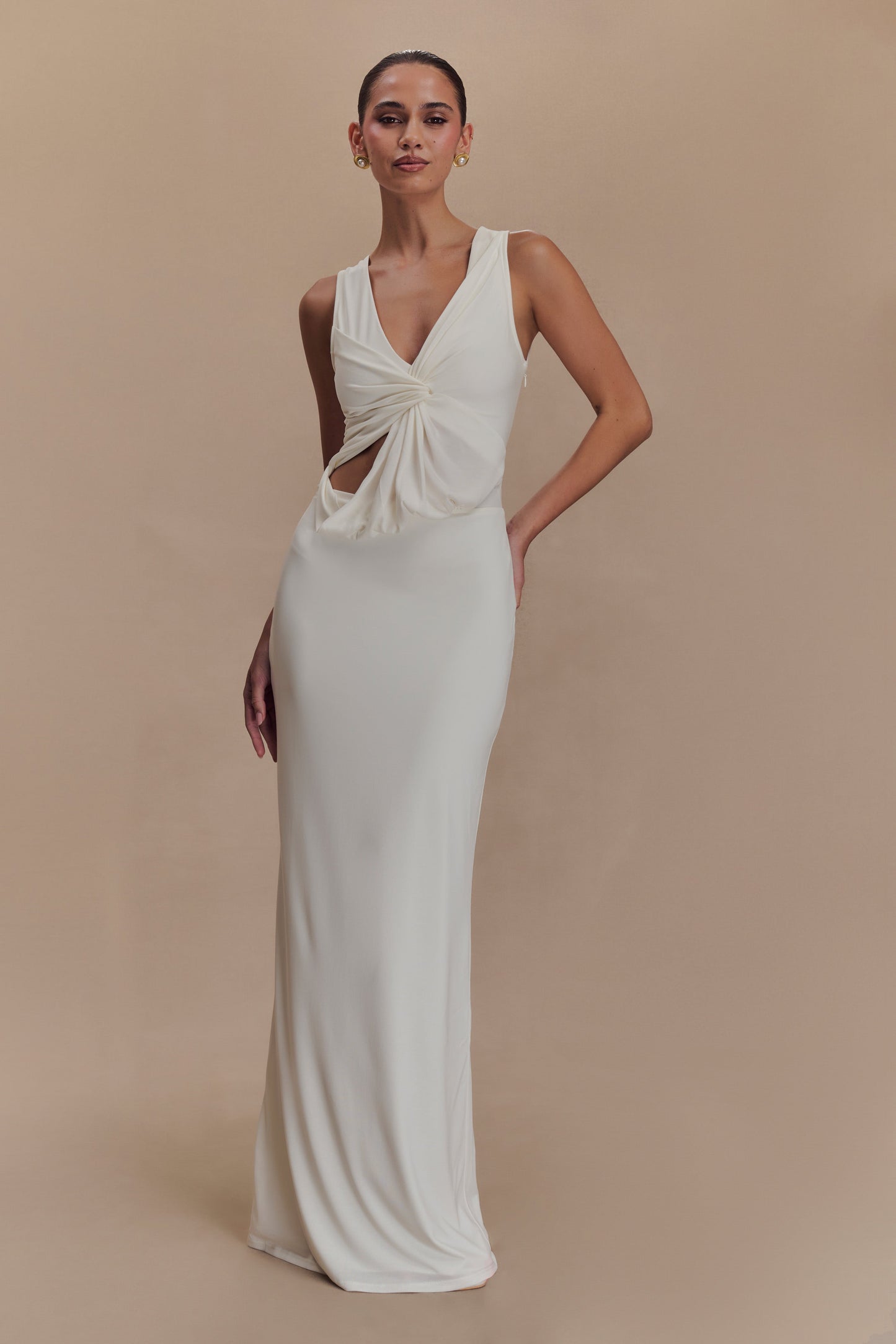 Kassidy Peached Jersey Maxi Dress - Ivory