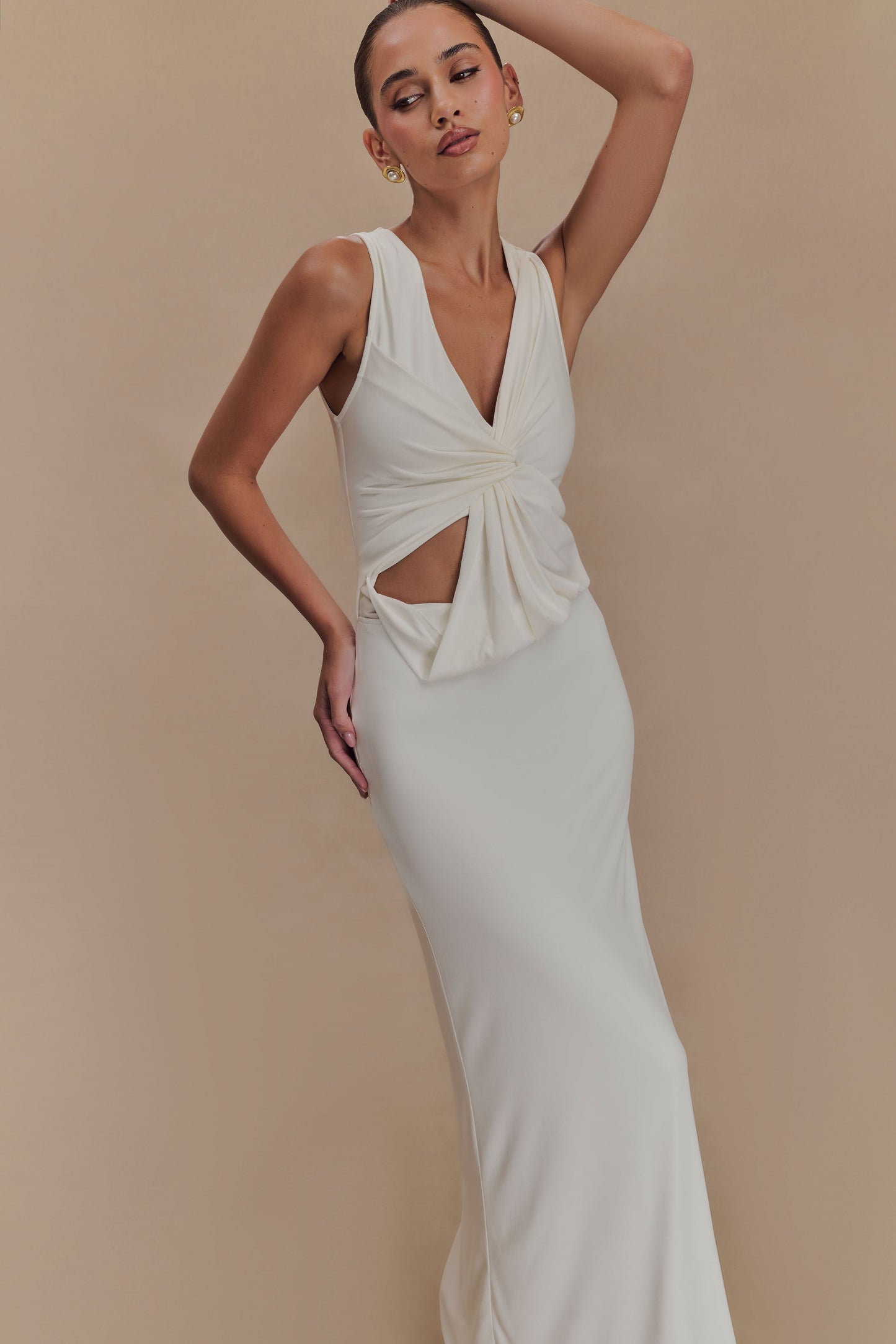 Kassidy Peached Jersey Maxi Dress - Ivory