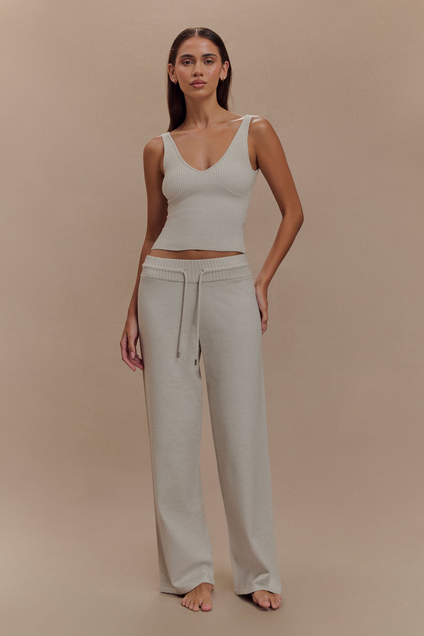 Natalya Knit Wide Leg Pants - Heather Grey Marle