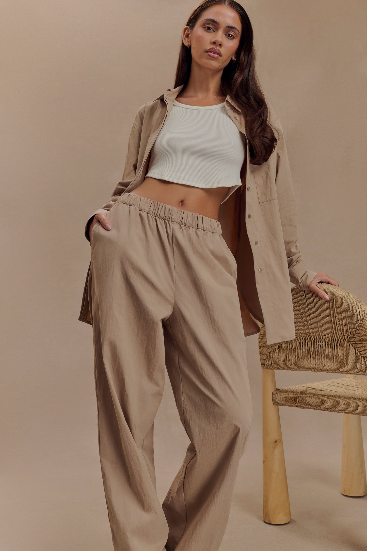 Campbell Cotton Wide Leg Pants - Sand