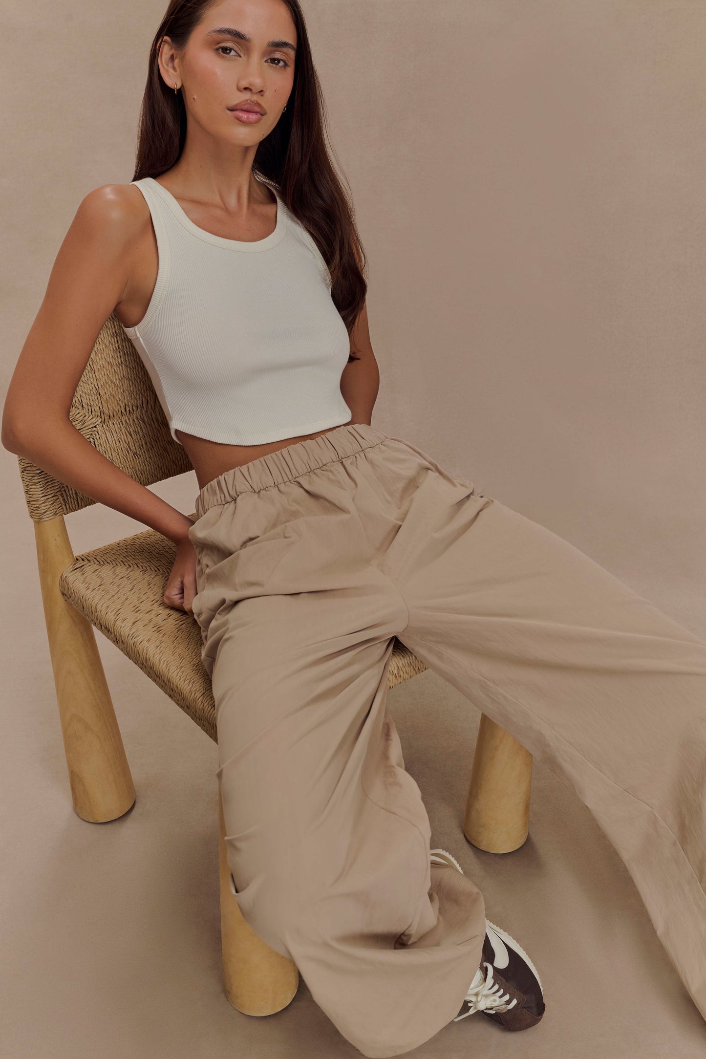 Campbell Cotton Wide Leg Pants - Sand