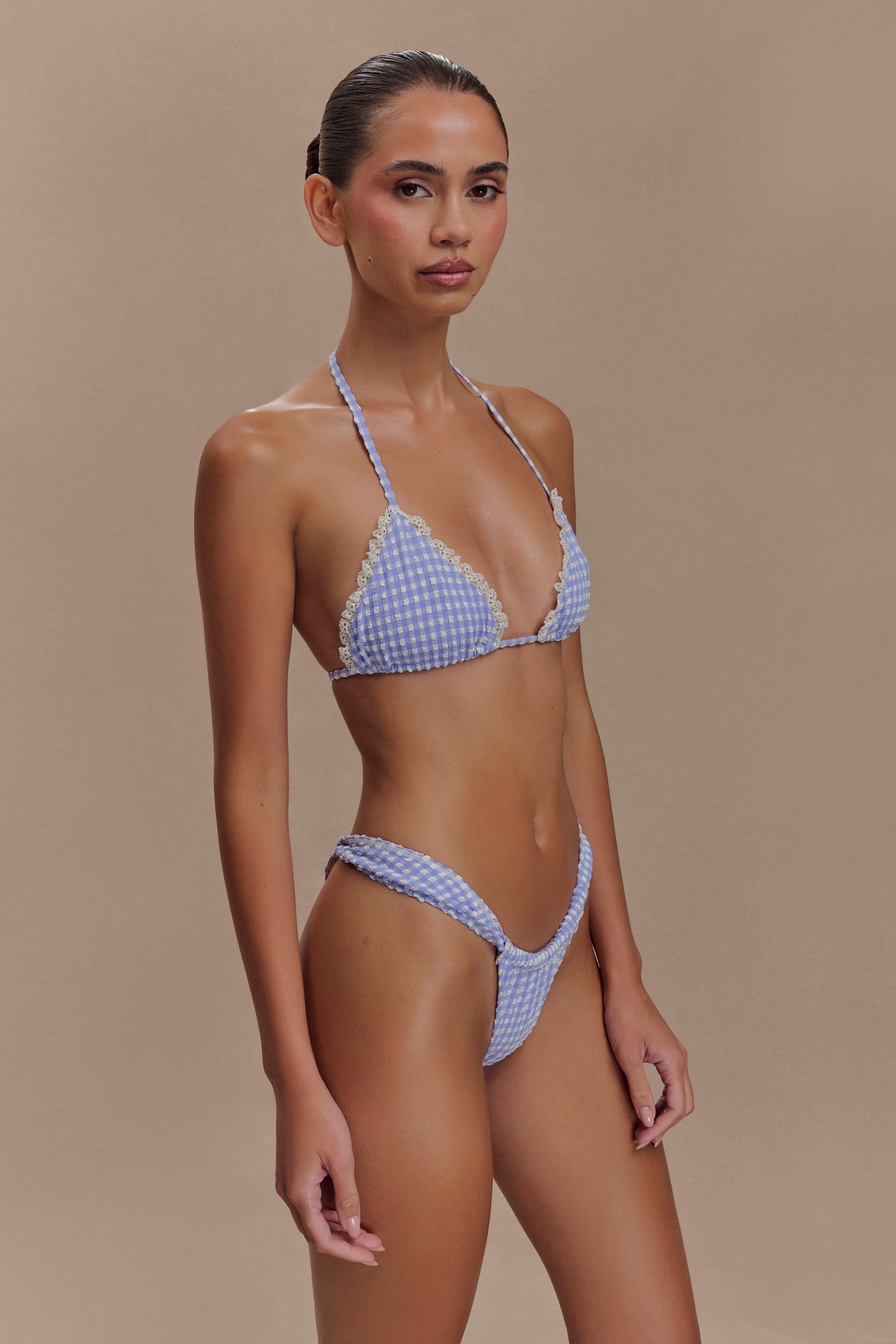 Persephone Gingham Triangle Bikini Top - Lilac