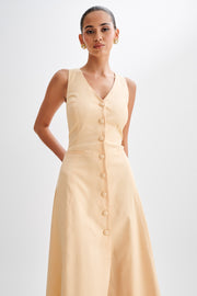 Theodora Cotton Buttoned Midi Dress - Peach