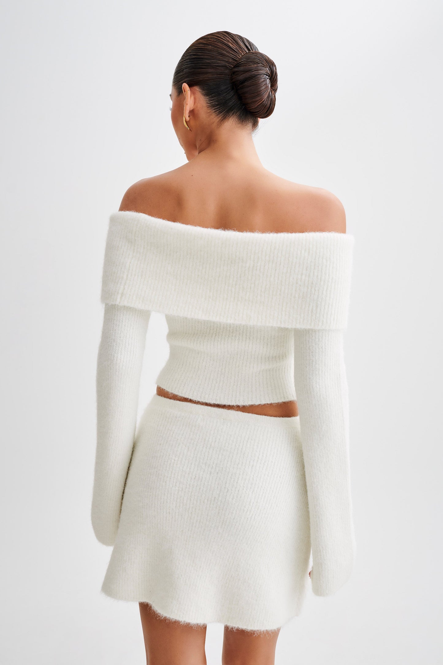 Baxter Off Shoulder Fluffy Knit Top - Ivory