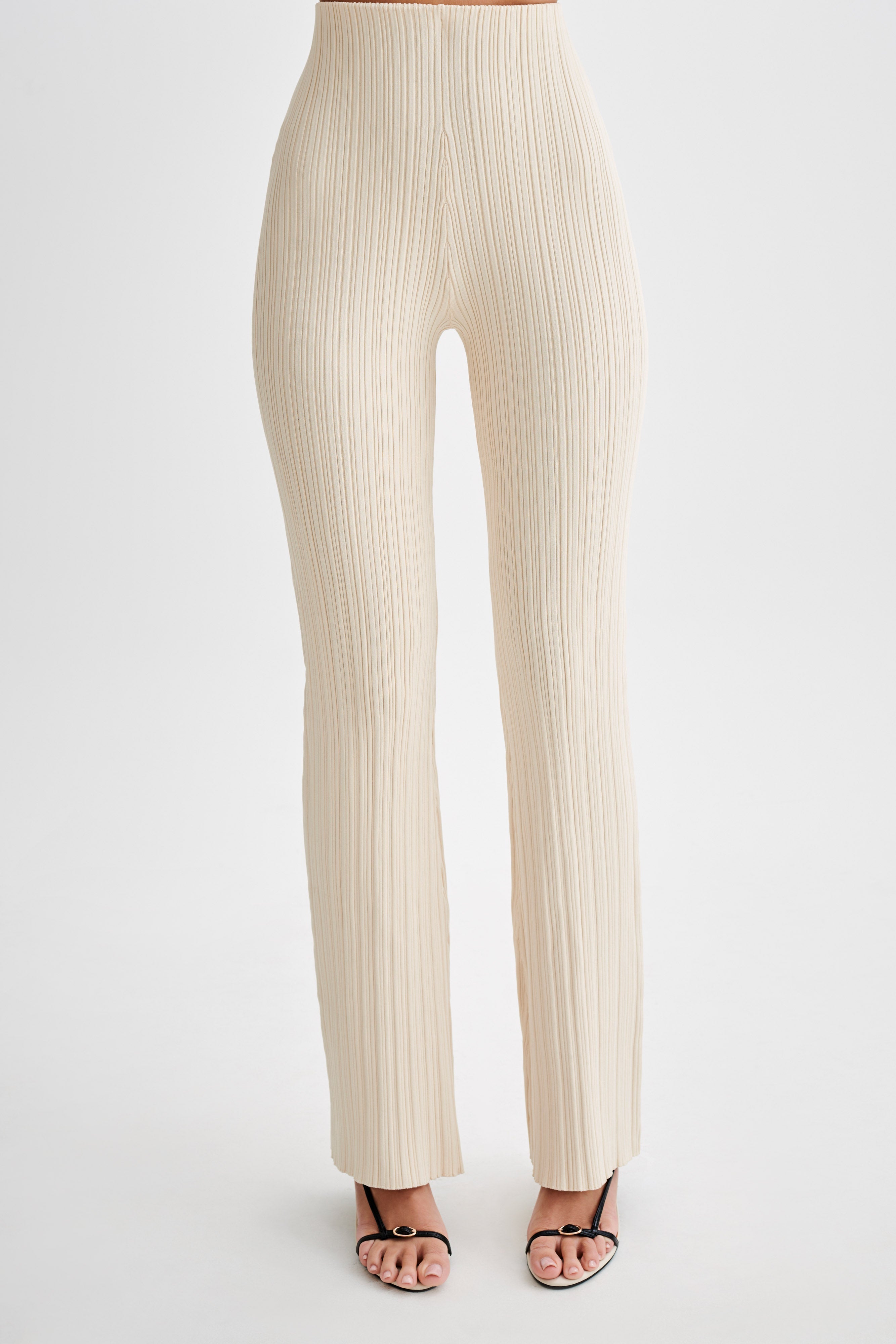 Chiara Straight Leg Rib Knit Pant - Cream - MESHKI U.S