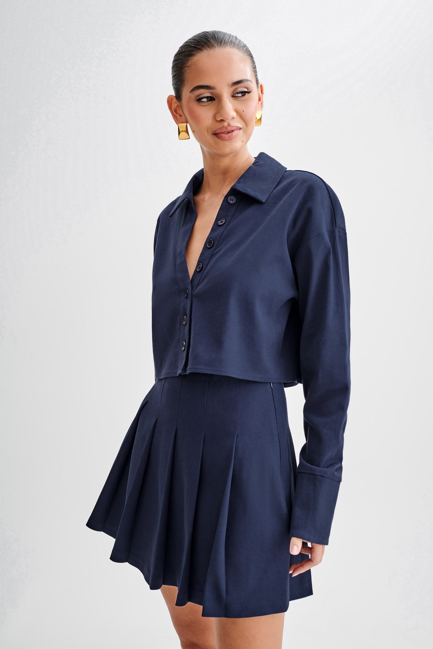 Julianna Cotton Button Up Shirt - Navy