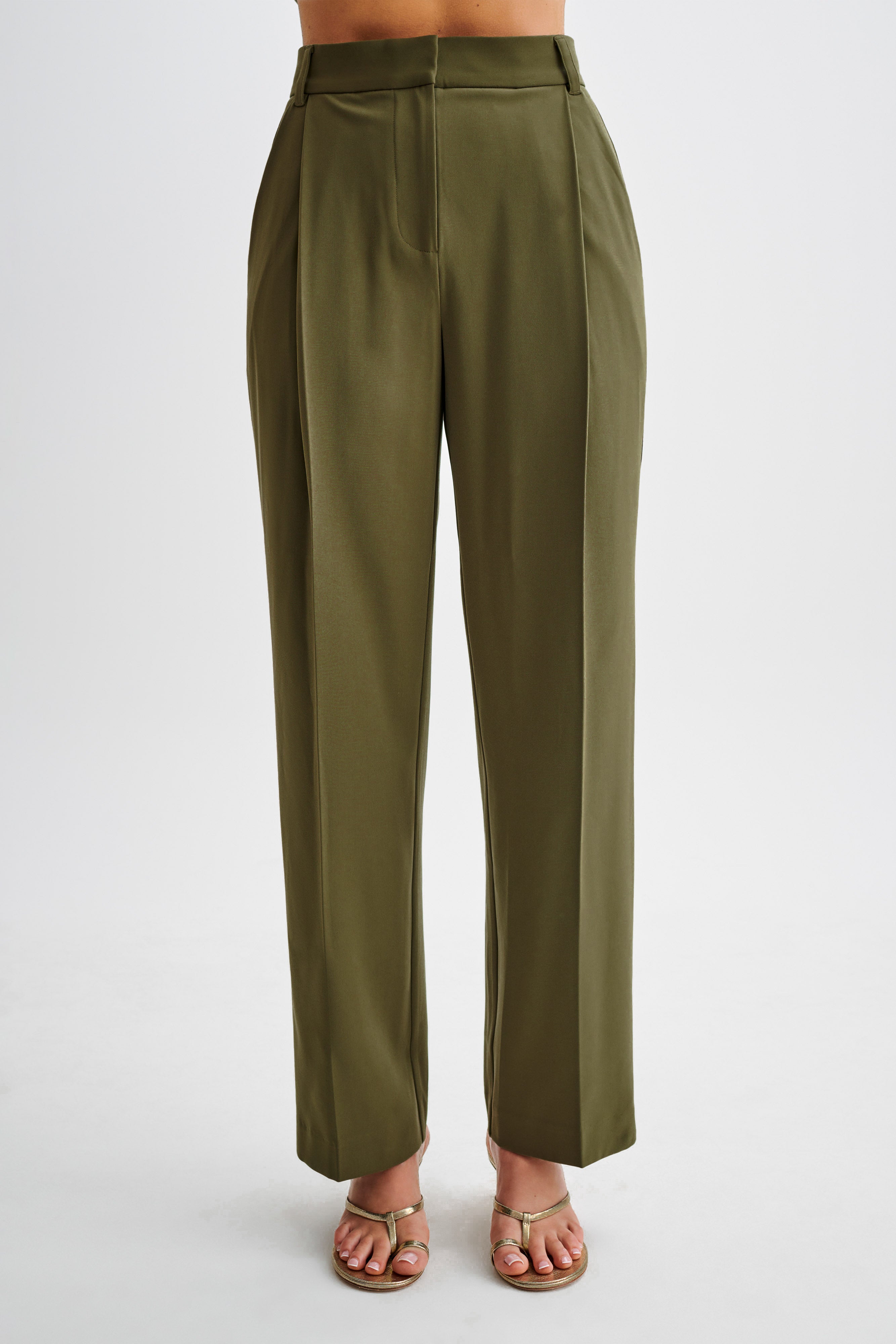 Amelie Suiting Straight Leg Pants - Military Olive - MESHKI U.S