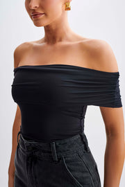 Meena Recycled Nylon Off Shoulder Top - Black