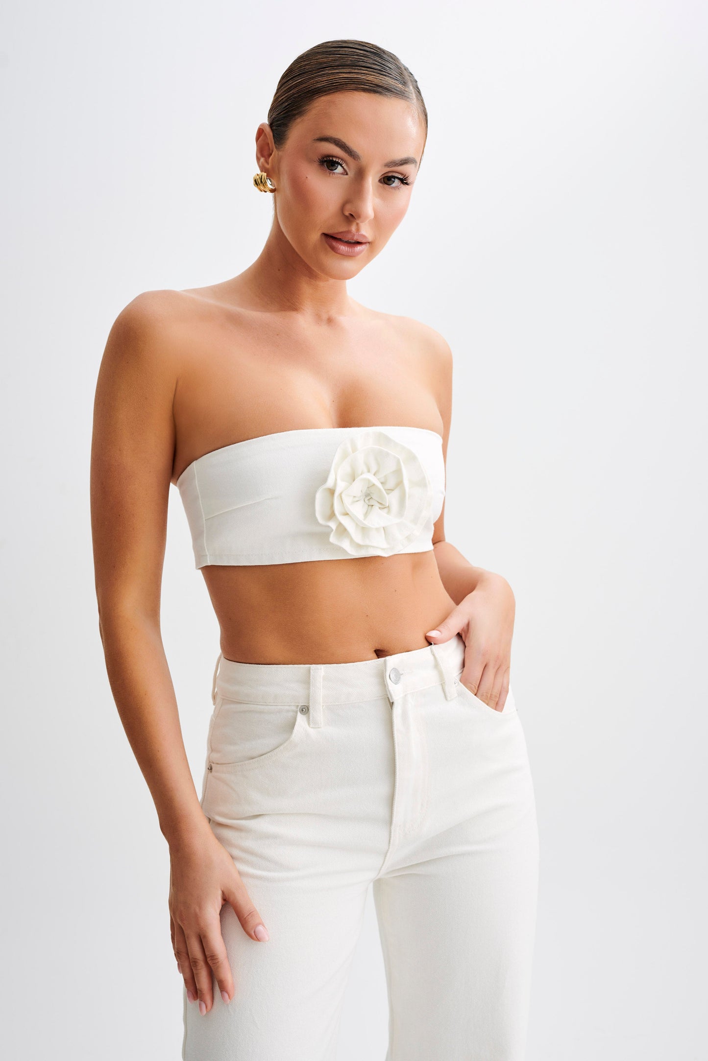 Samantha Rose Denim Bandeau - White