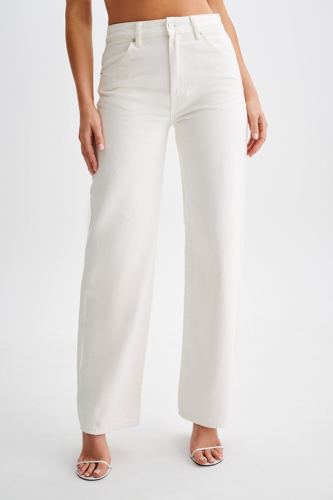 Roxy Wide Leg High Waist Denim Jeans - White- MESHKI U.S