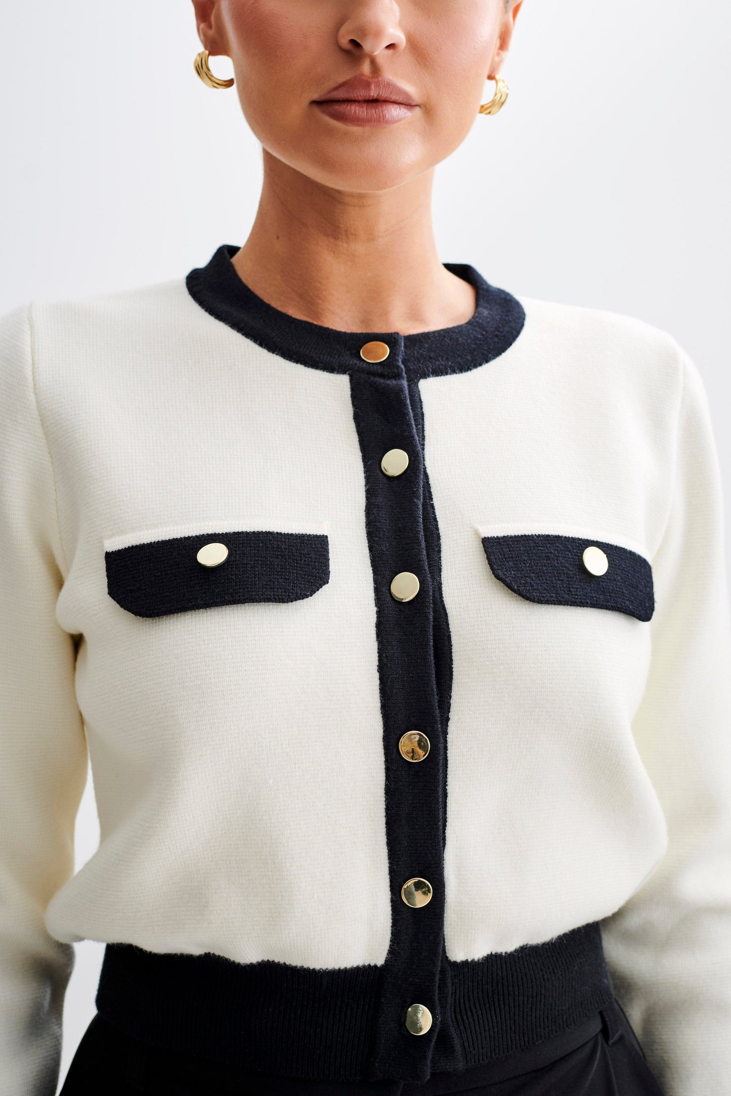 Tabitha Contrast Knit Cardigan - Ivory