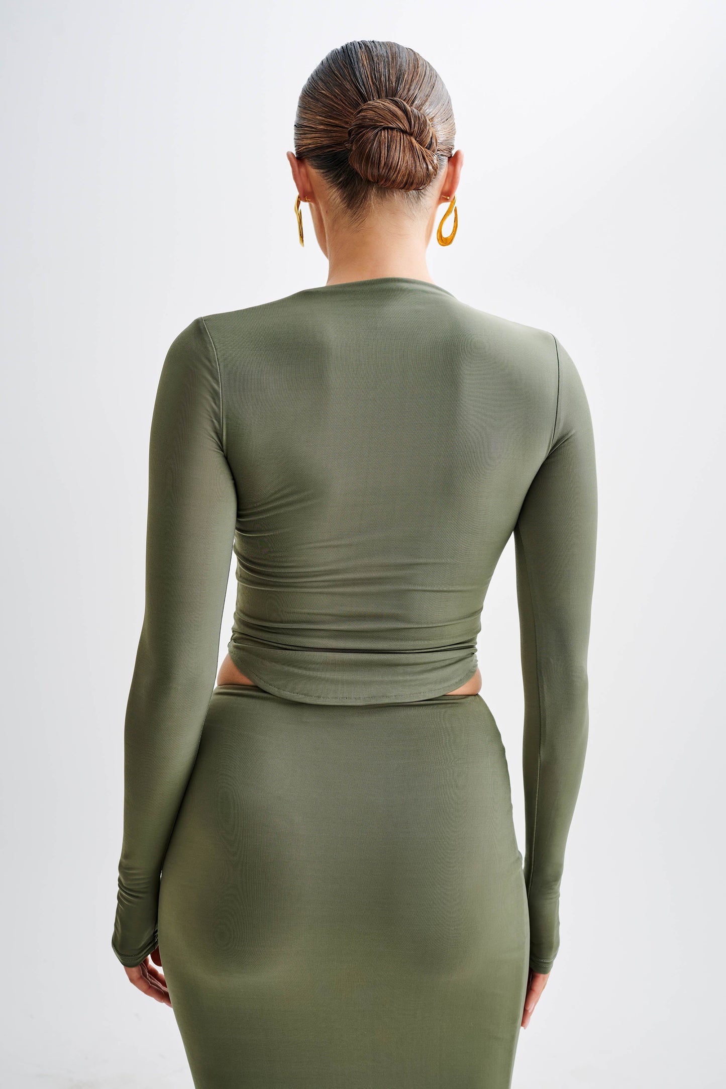 Bruna Slinky Long Sleeve Top with Cut Out - Military Olive