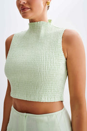 Emanuelle Sleeveless Linen Shirring Top - Mint