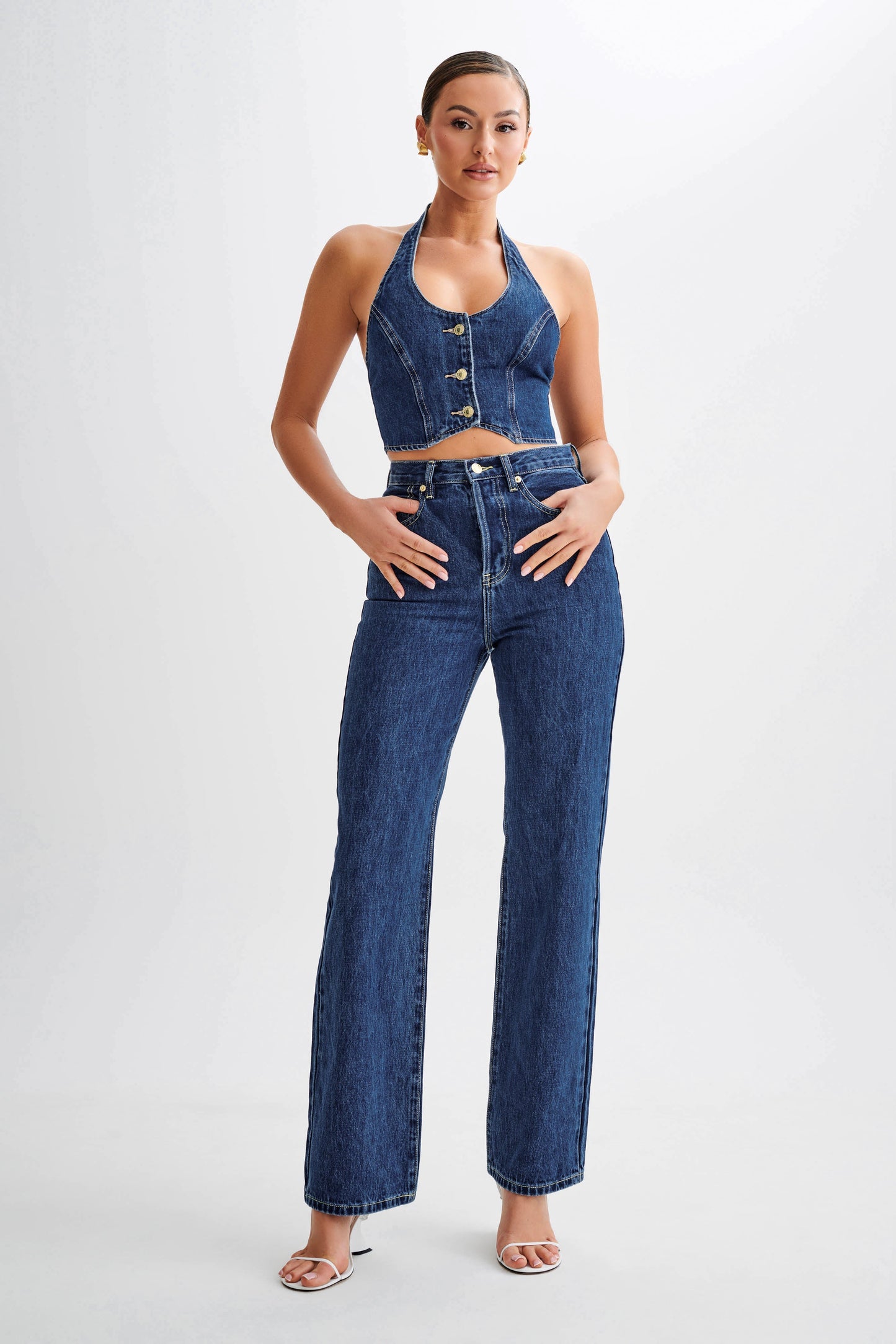 Janine High Waisted Straight Leg Jeans - Dark Blue