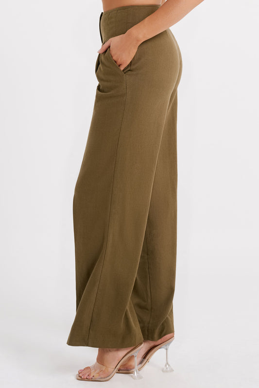 Adina Linen Pant - Olive