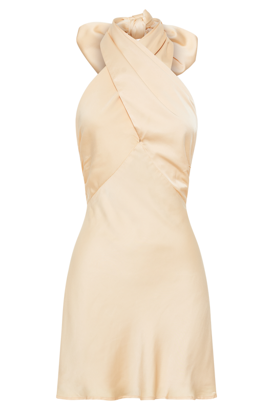 Francine Satin Halter Mini Dress - Peach