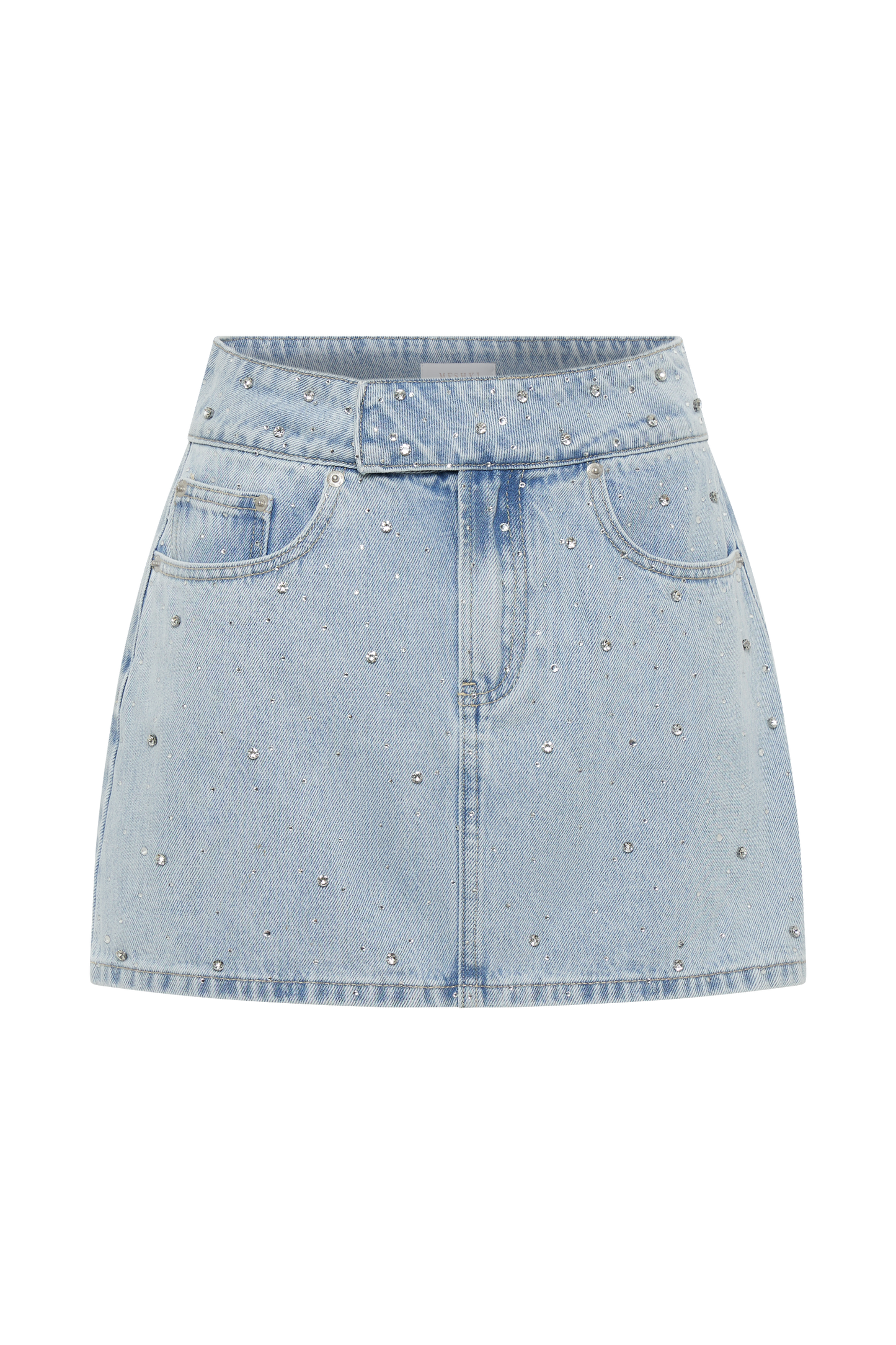 Kieryn Embellished Denim Mini Skirt - Light Blue