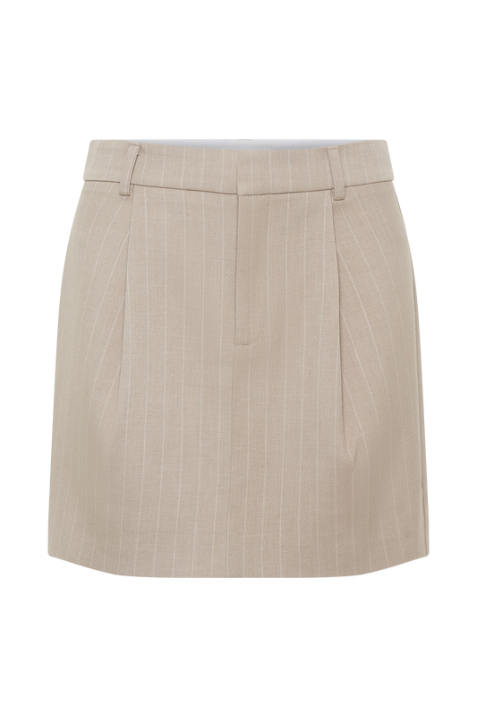 Tracey Suiting Mini Skirt - Taupe Pinstripe