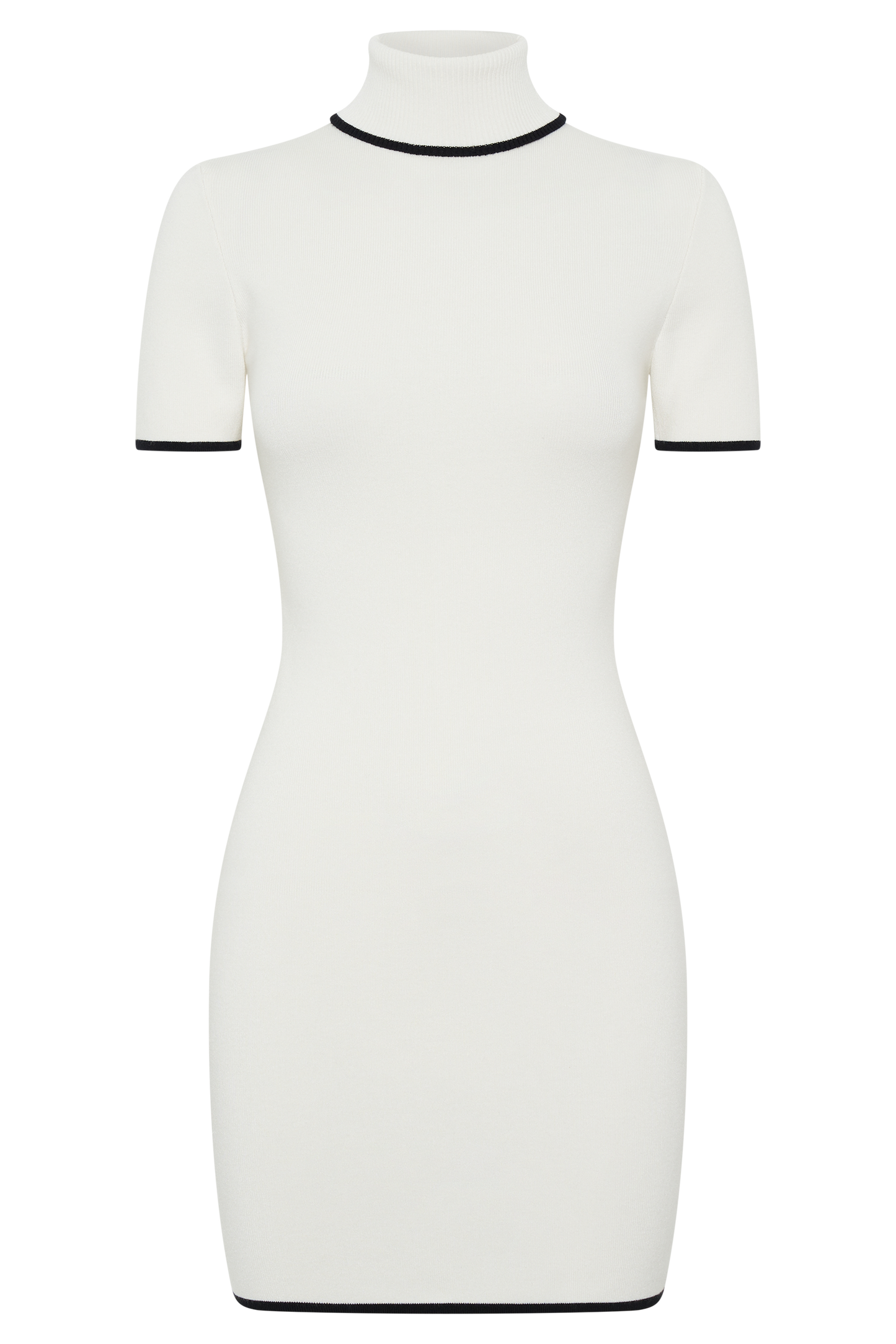 Hayley Turtleneck Contrast Knit Mini Dress - Ivory