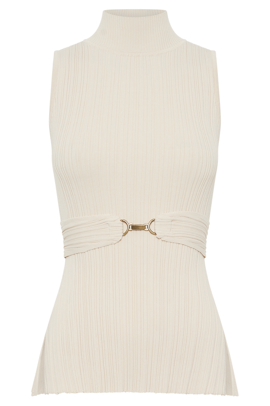 Tanya Cut Out High Neck Top - Cream