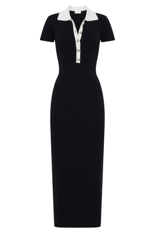 Jessamine Collared Contrast Maxi Dress - Black