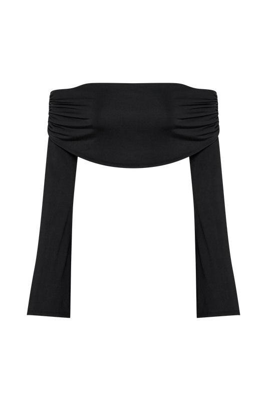 Camryn Slinky Off Shoulder Crop Top - Black