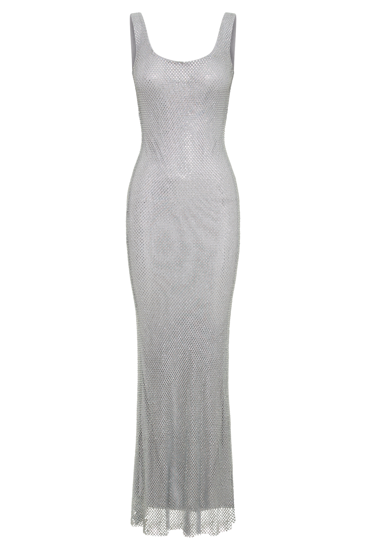 Annika Diamante Mesh Maxi Dress - Silver