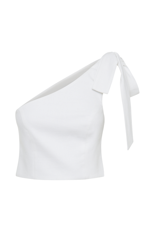 Venezia Linen One Shoulder Tie Top - White