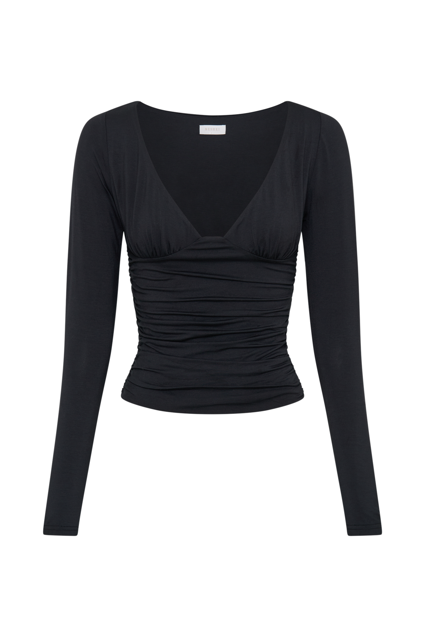 Sutton Ruched Long Sleeve Top - Black