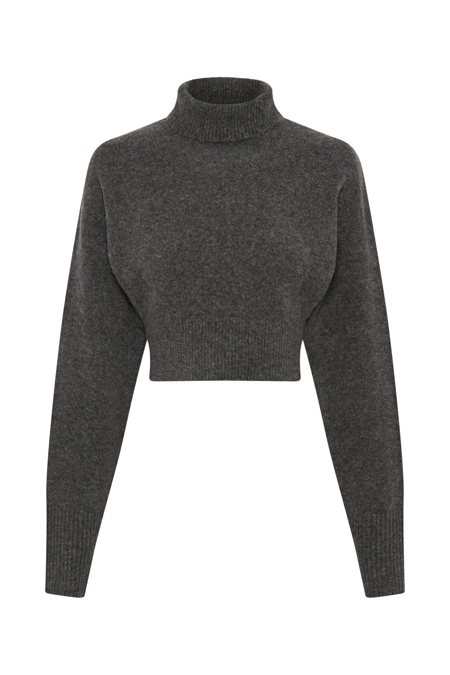 Darius Turtleneck Knit Crop Top - Charcoal Marle