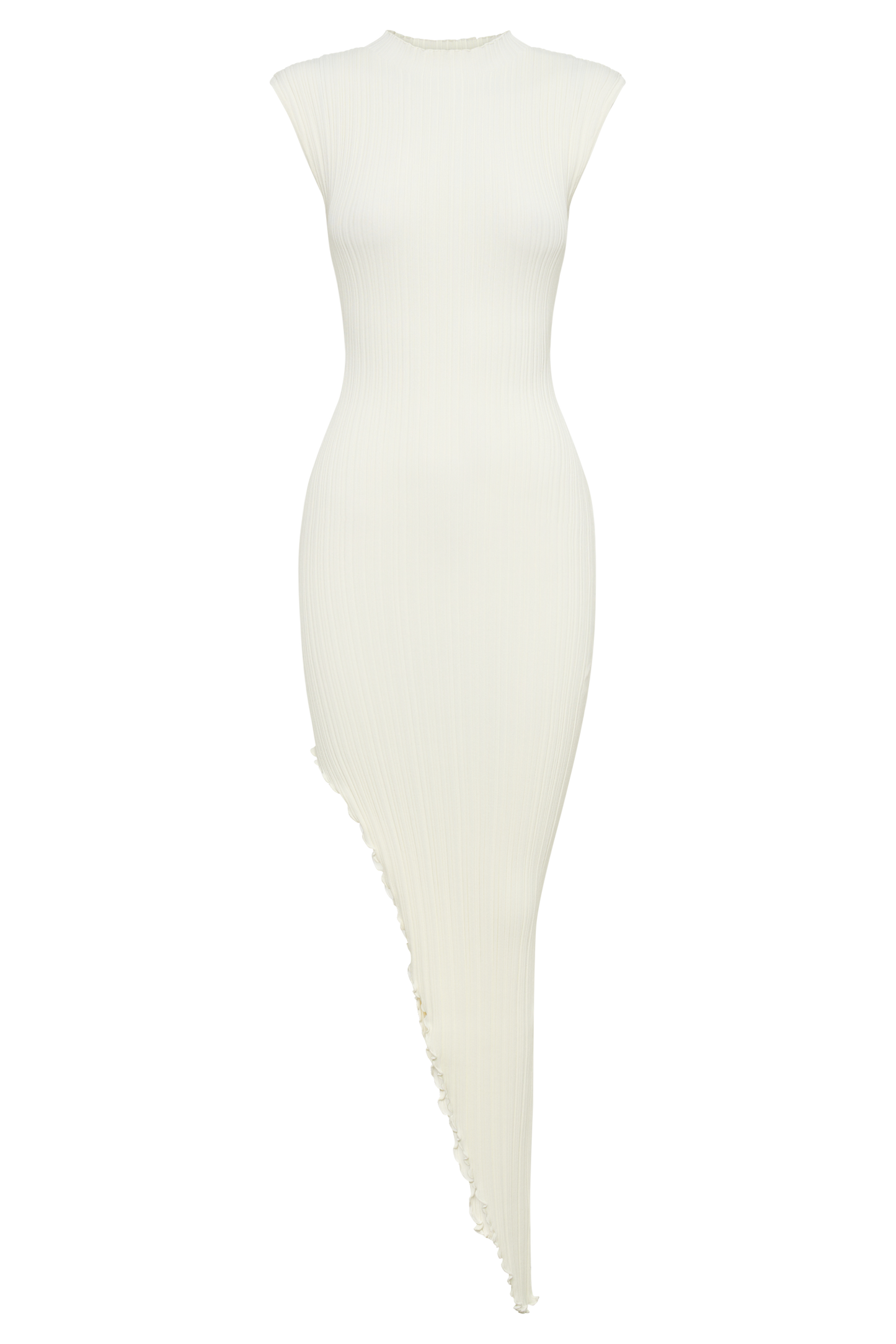 Arden Asymmetrical Rib Knit Maxi Dress - Ivory Marle