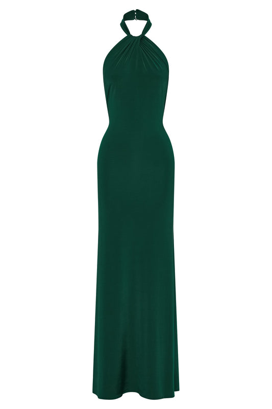 Elyna Slinky Halter Maxi Dress - Forest Green