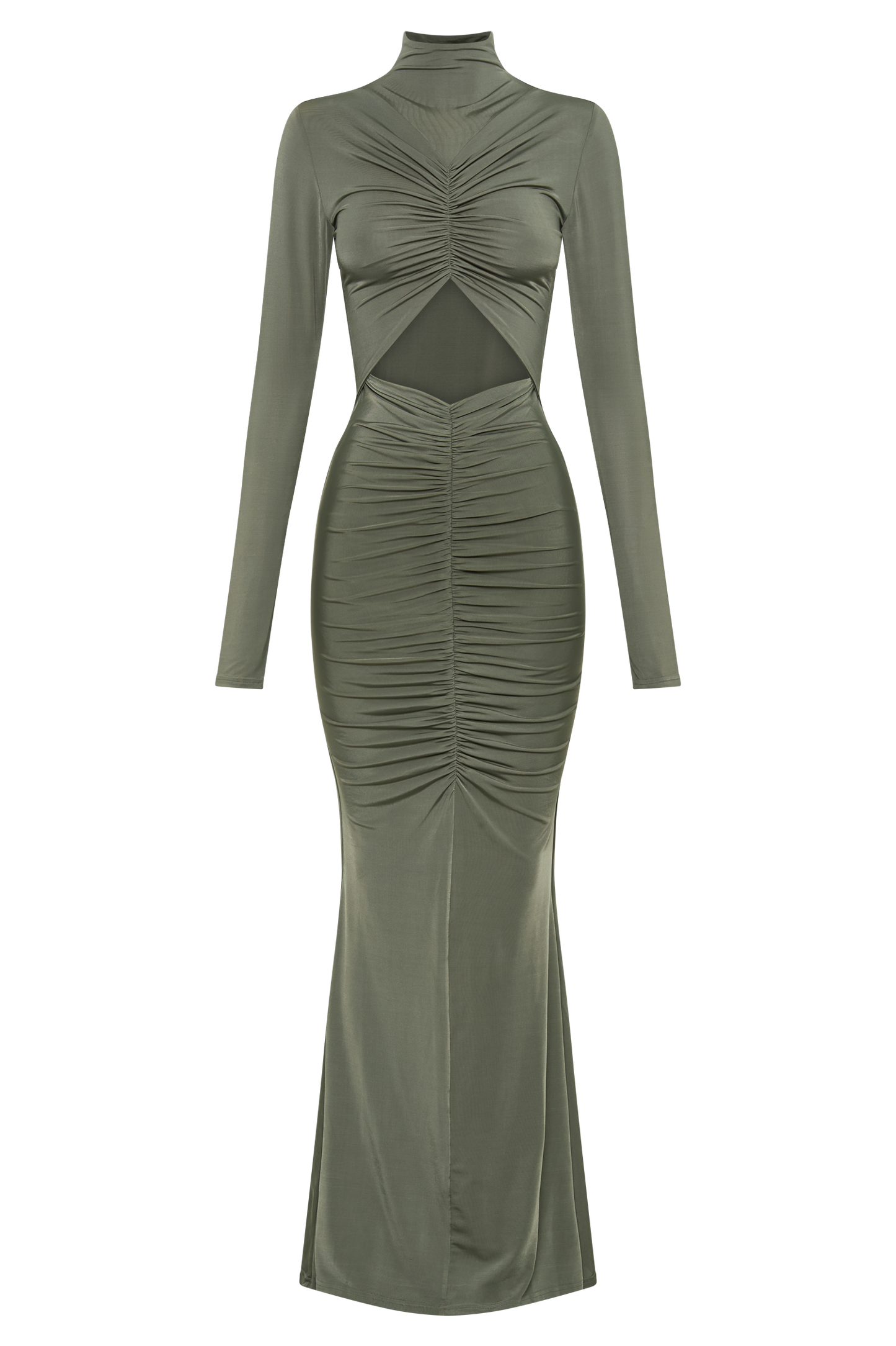 Pia Slinky Long Sleeve Cutout Maxi Dress - Military Olive