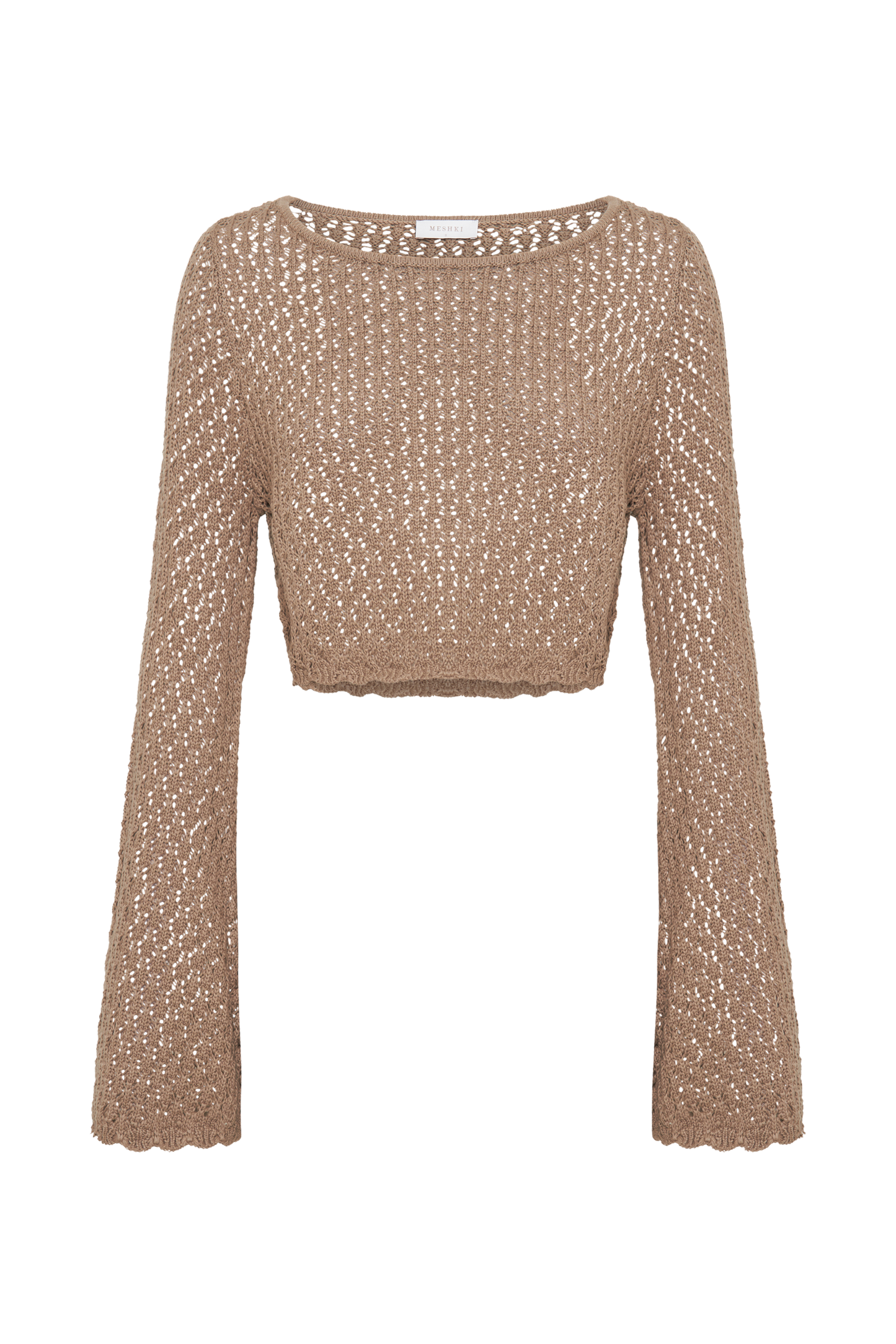 Sian Knit Long Sleeve Crop Top - Taupe