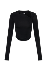 Bruna Slinky Long Sleeve Top With Cut Out - Black