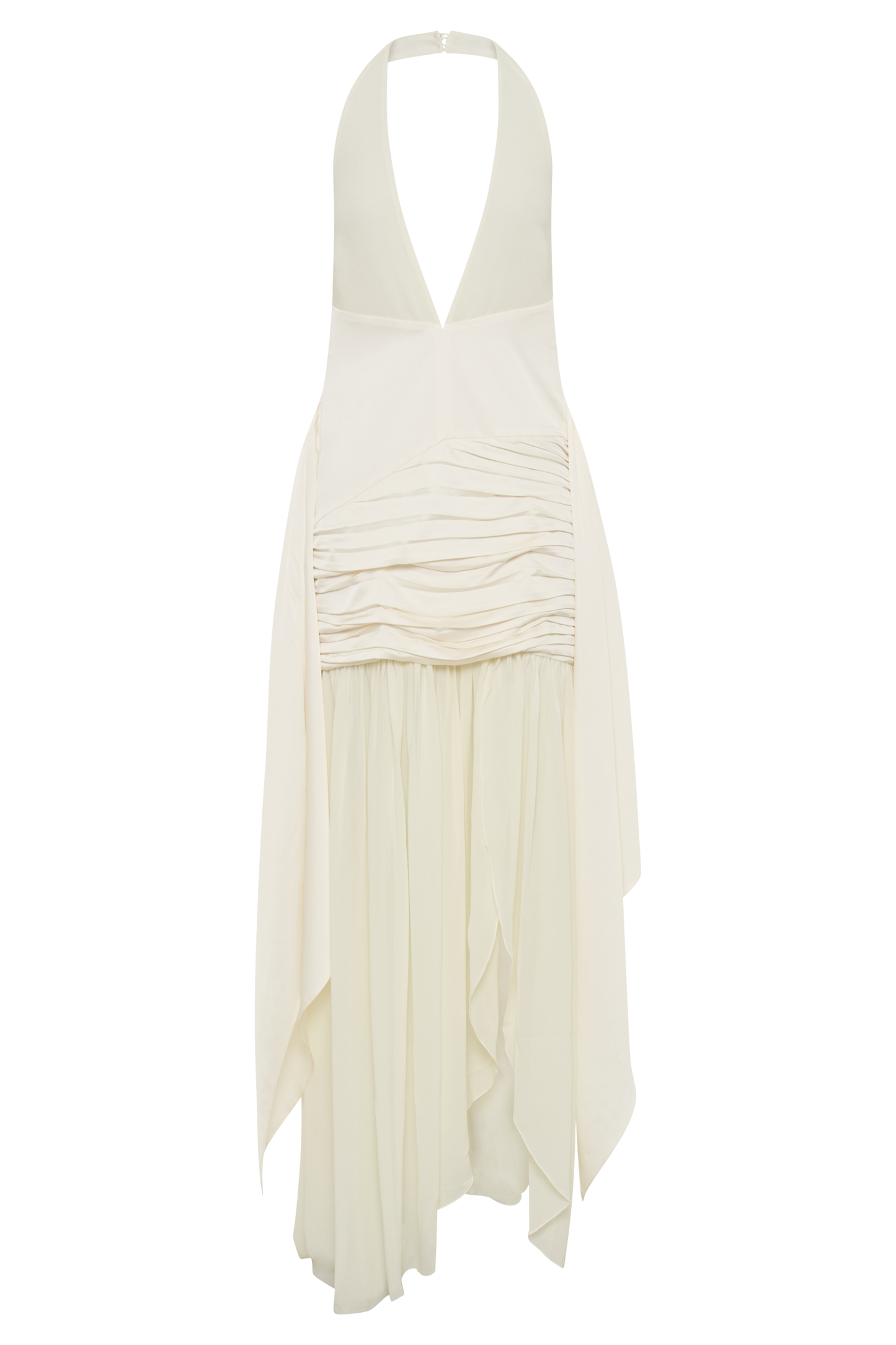 Graziana Satin Chiffon Plunge Maxi Dress - Ivory