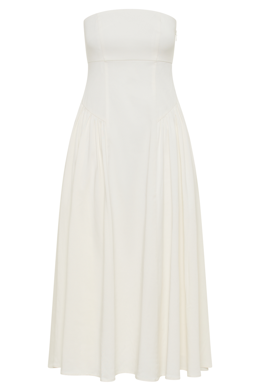 Carmele Cotton Gathered Midi Dress - White- MESHKI U.S