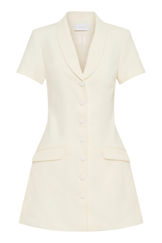 Paolina Collared Suiting Mini Dress - Ivory