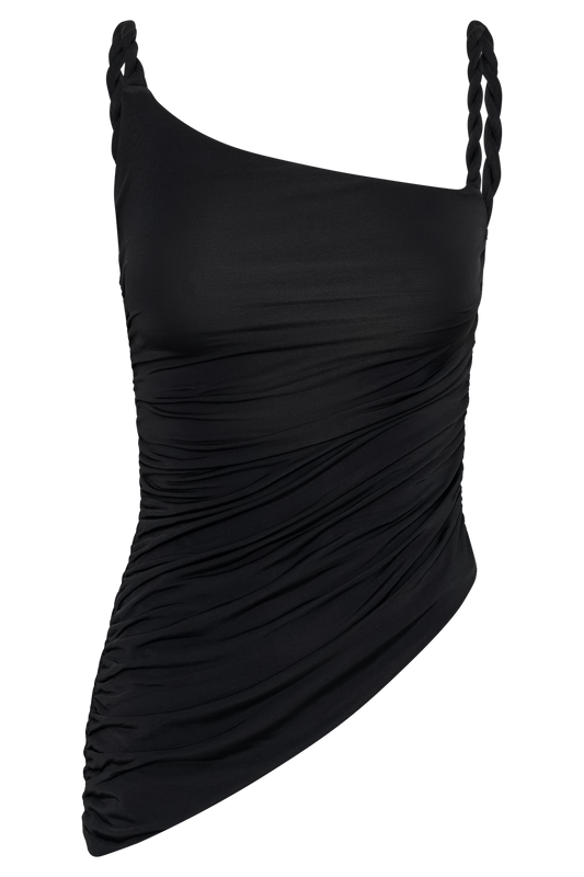 Palmira Slinky Asymmetric Sleeveless Top - Black