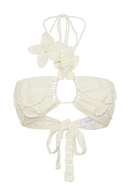 River Floral Crochet Bikini Top - Ivory