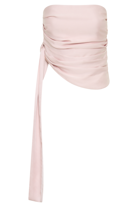 Allegra Satin Ruched Strapless Top - Pale Pink