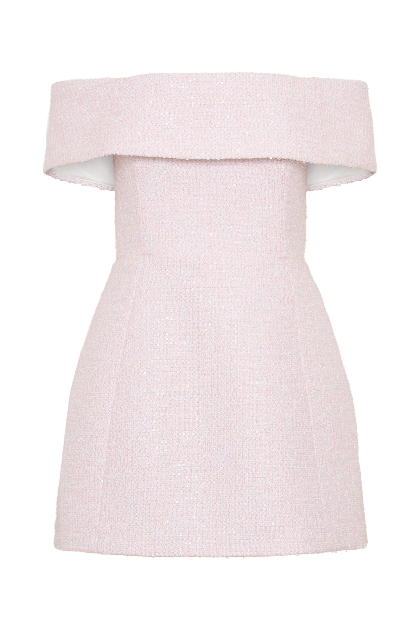 Helena Tweed Off Shoulder Mini Dress - Pink