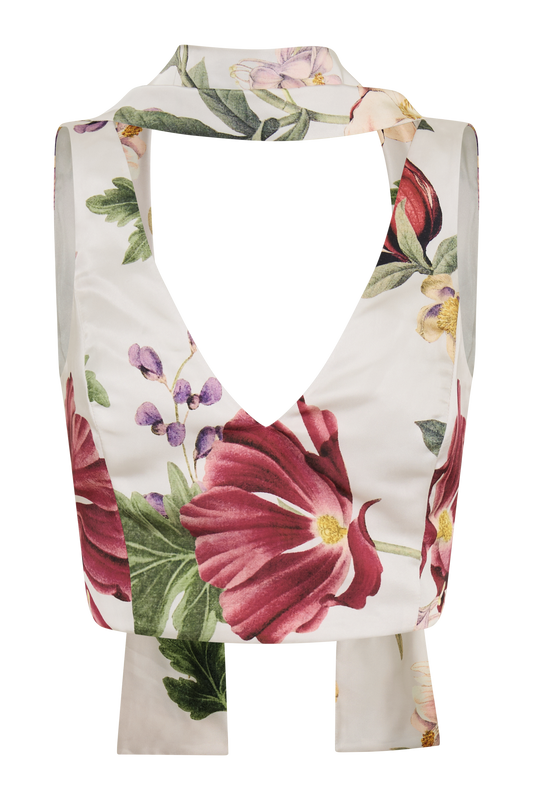 Carla Satin Sleeveless Top With Scarf - Bella Rosa Print