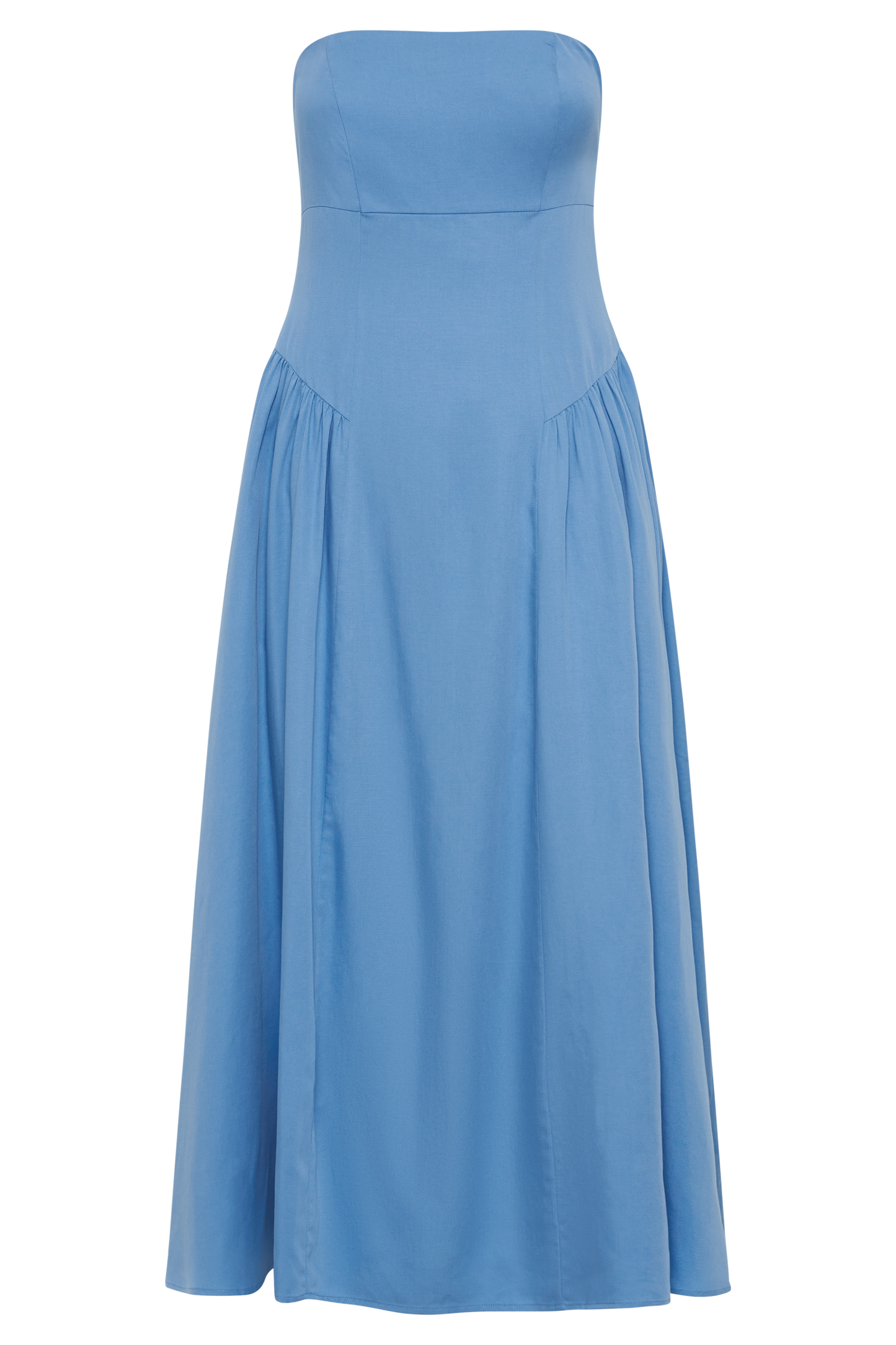 Carmele Cotton Gathered Midi Dress - Iris Blue